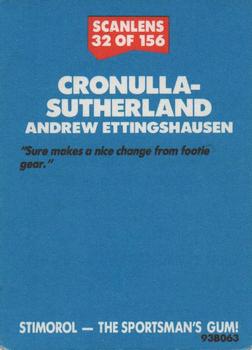 1989 Scanlens #32 Andrew Ettingshausen Back